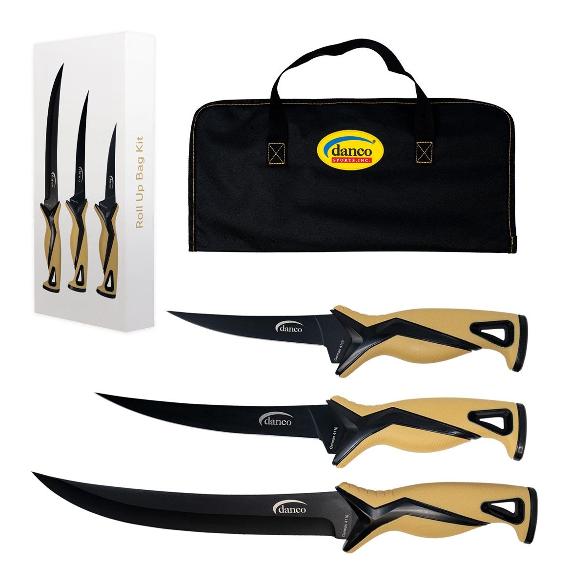 Danco Pro Series Roll Up Bag Kit | 5in 7in Fillet Knives and 9in Stout Knif