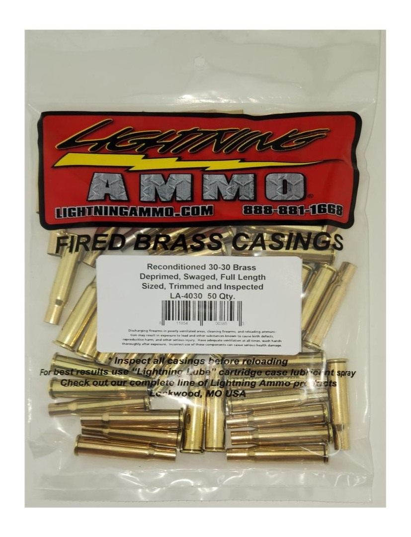 Lightning Ammo Reconditioned Ready to Load Brass 30 50 Qty Bag view 2