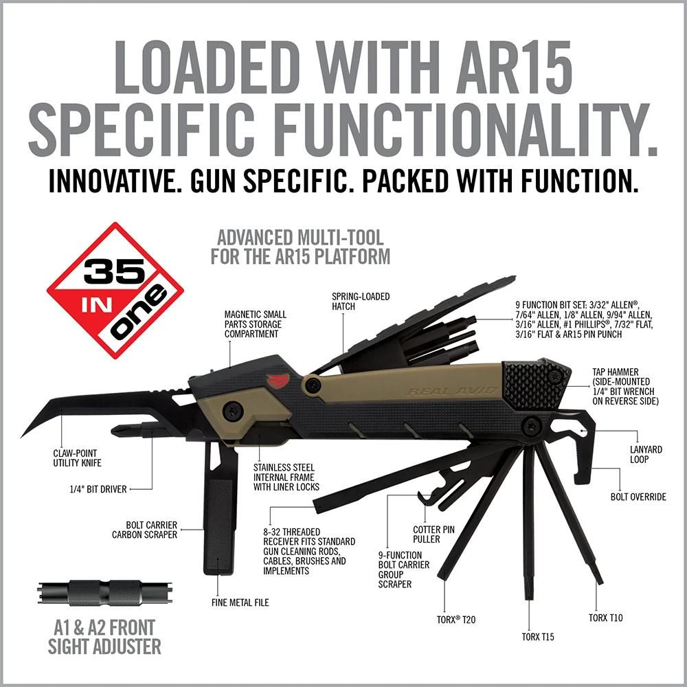 Real Avid AVGTPROAR Gun Tool Pro OD Green Stainless Steel Plain Blade AR-15 view 4