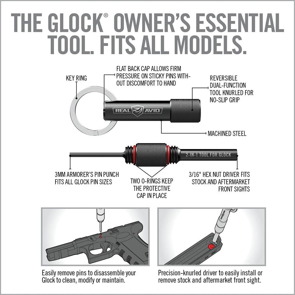 Real Avid 2-in-1 Tool for Glock Handguns, Front Sight Disassembly Compatibl view 5