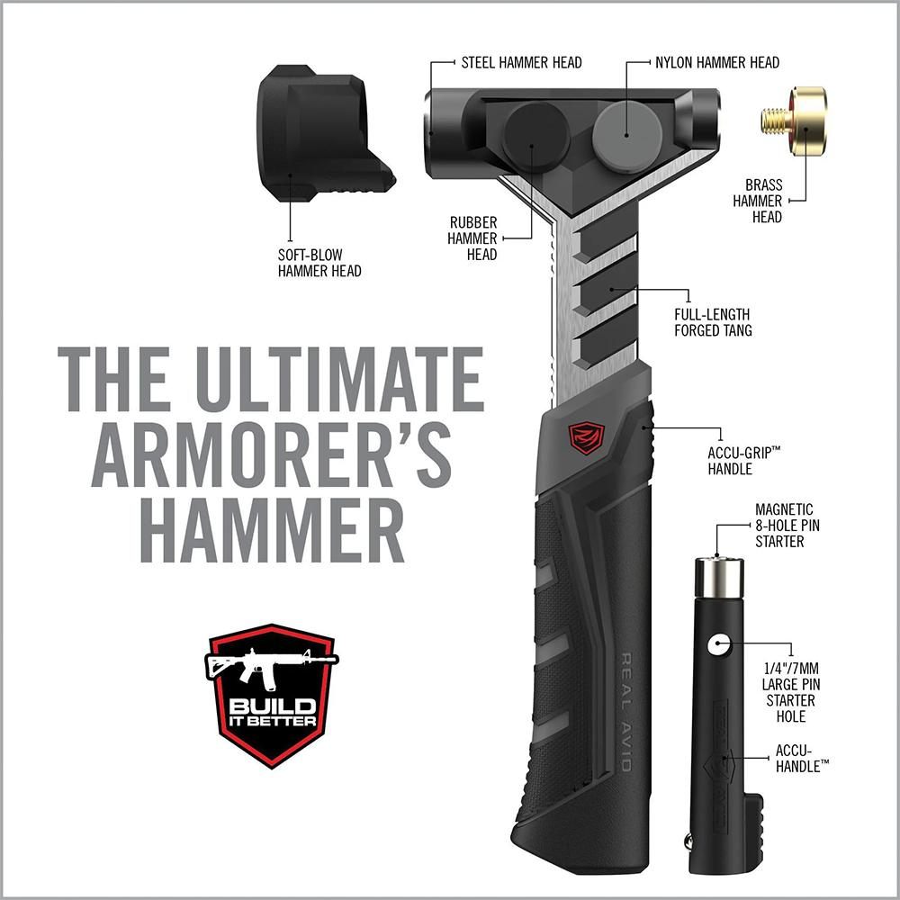 Real Avid AVARMHAM Armorer's Hammer Black/Stainless, Features Magnetic Pin view 4
