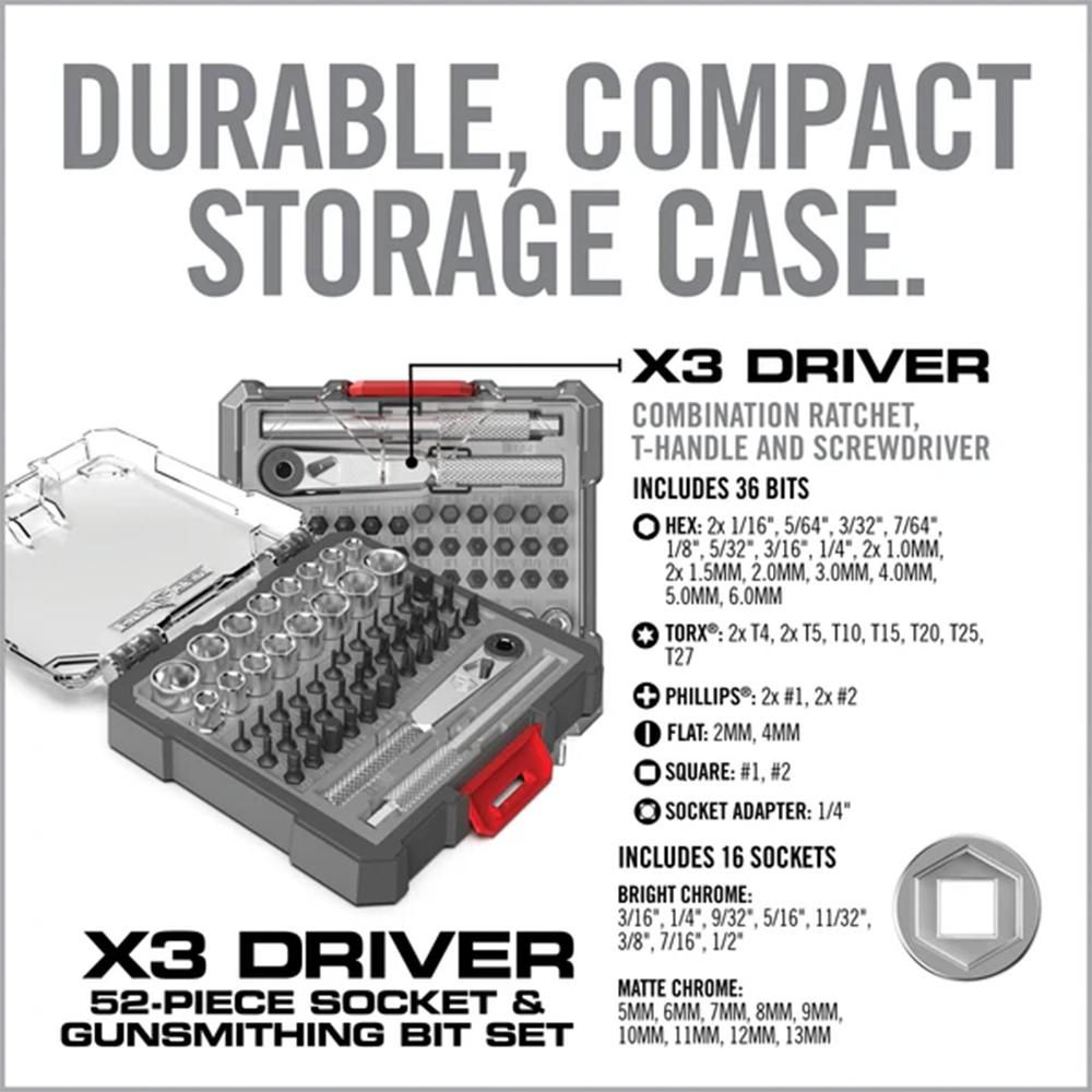 Real Avid AVX3SGBS52 X3 Driver Socket/Gunsmithing Bit Set Black/Gray 52 Pie view 2
