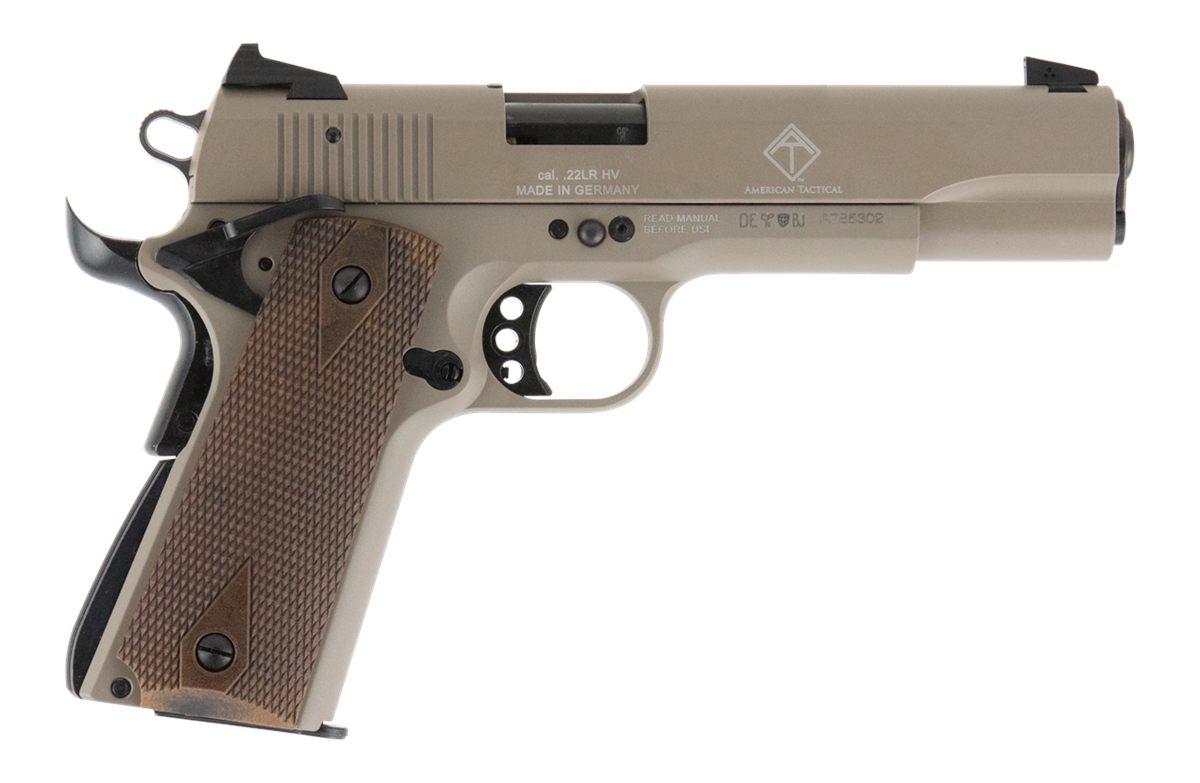 American Tactical GSG 1911 22 LR 10+1 5in Threaded Barrel, Tan Serrated Sli