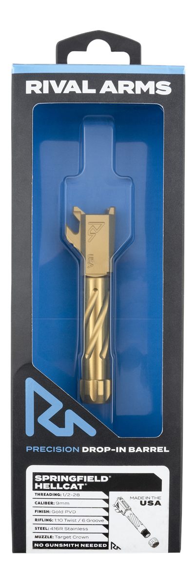 Rival Arms RARA20H102E Precision V1 Match Grade Spiral Fluted Threaded Gold PVD Stainless Steel, Fits Springfield Hellcat