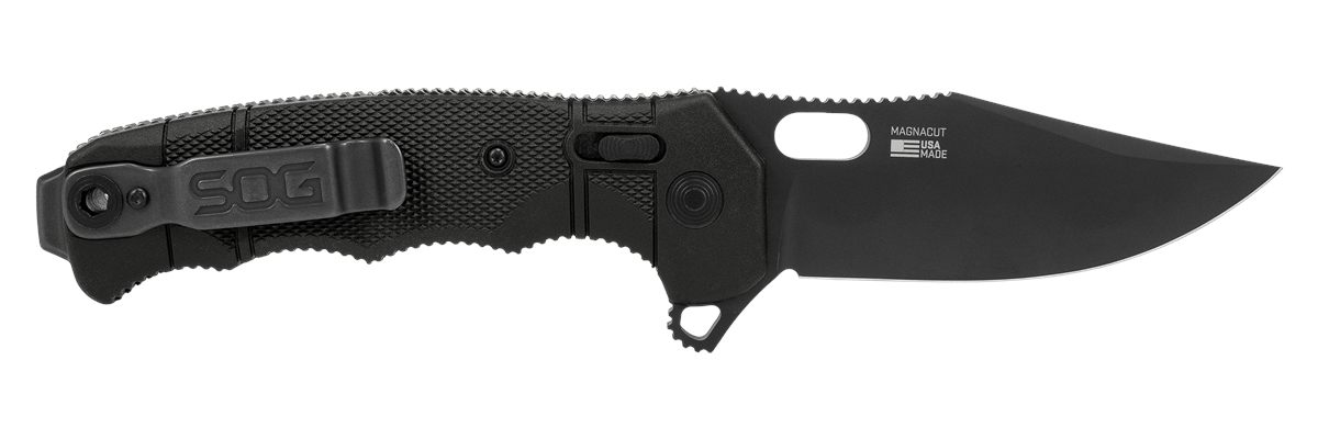 SOG Knives Seal XR 3.90in Folding Clip Point Plain Black MagnaCut Blade, Te