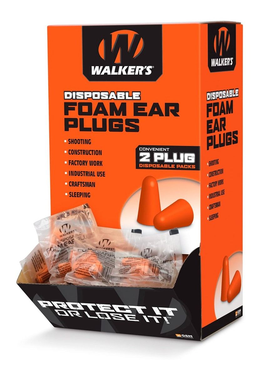 Walker's Foam Ear Plugs 200 Pair Box Counter Display, 32dB NRR Sound Suppre