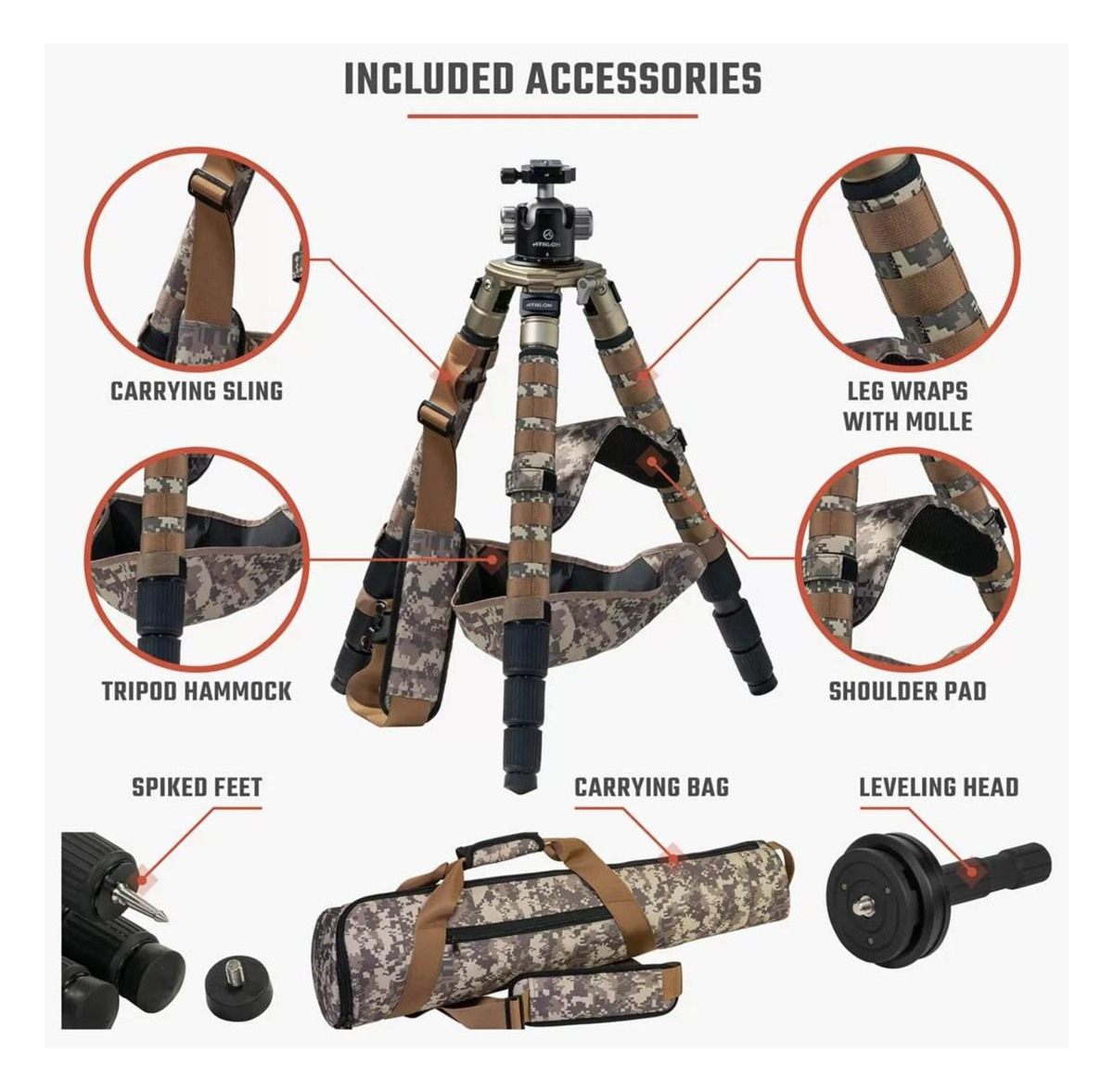 Athlon Optics Midas CF29 Carbon Fiber Tripod 9in - 65in Camo with Soft Side