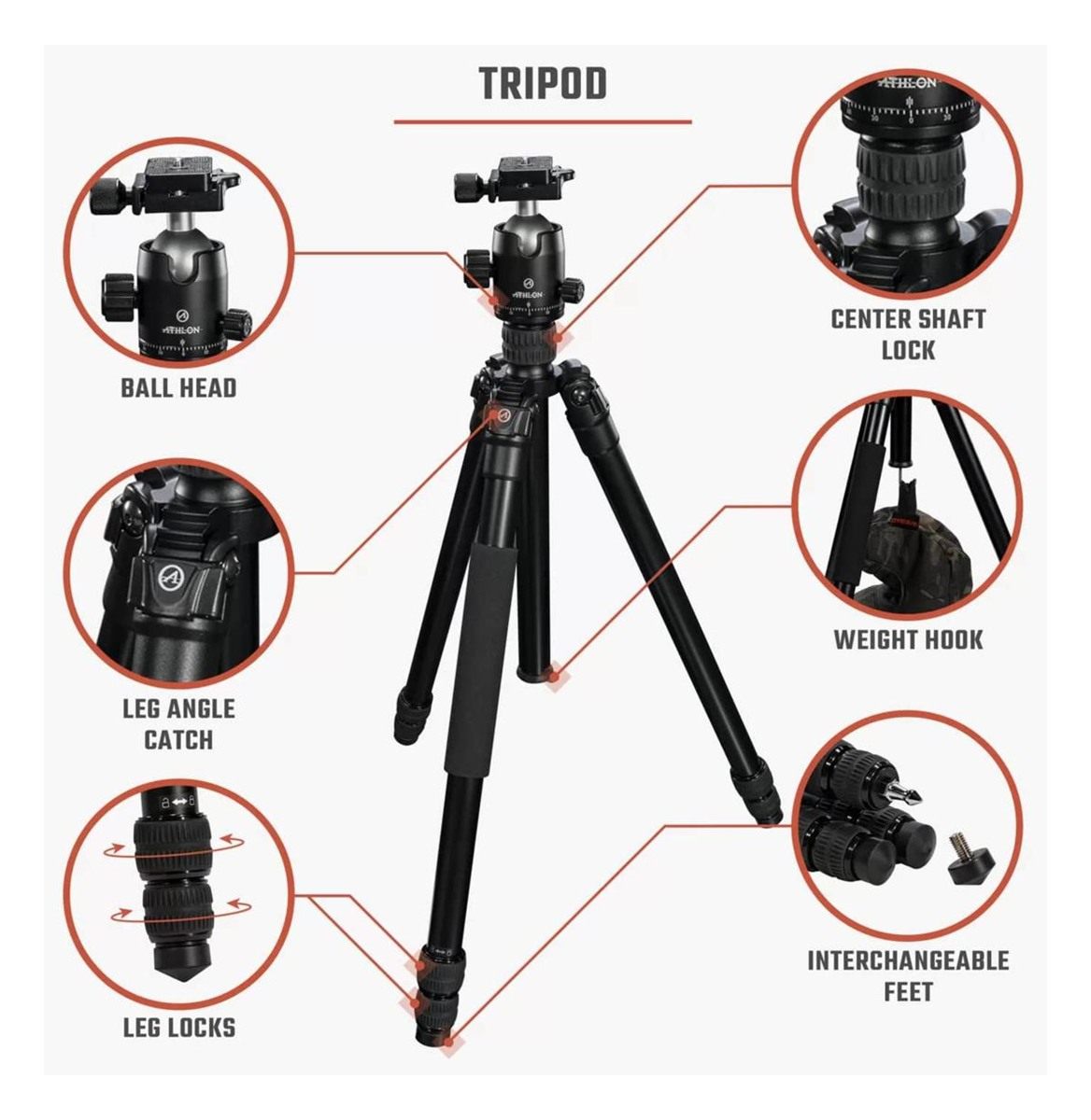 Athlon Optics Midas AL28 Aluminum Tripod 17in - 65in Black with Soft Sided view 2