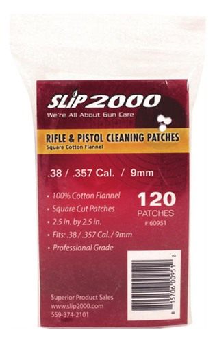 Slip 2000 Cleaning Patches 2.5inSQ .38/357/40/9mm 120-PAC