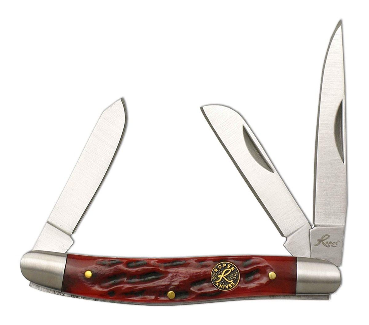 Abkt Roper Stockman 2.5 in Blade Jigged Red Bone Handle