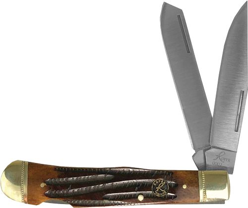 American Buffalo Knife Tool Abkt Roper Double Action Lock Back Trapper 3.25