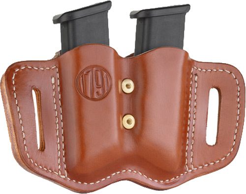 1791 Gunleather MAGF22CBRA Double Holster Classic Brown Leather Belt Slide view 2