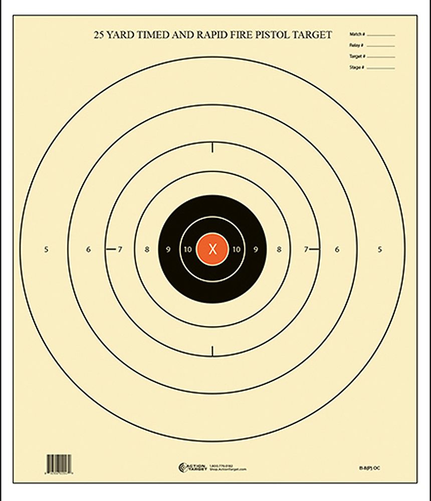 Action Target B8POC100 Competition NRA Time Rapid Fire Bullseye Paper 25 yd