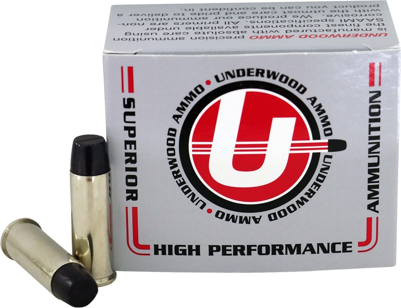 Underwood Ammo Lead Long Flat Nose Gas Check Handgun Ammunition .44 Rem Mag