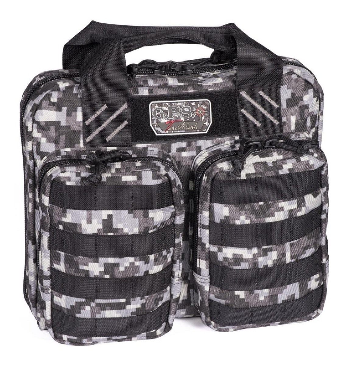 GPS Tactical Double + 2 Pistol Cases Range Bag | Gray Digital | 2 Large- Ha