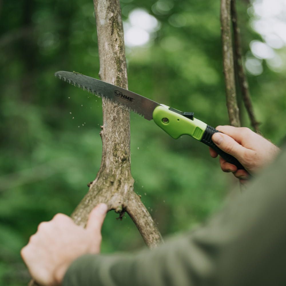 HME Folding 7in Carbon Steel Blade Hand Saw with Pistol-Grip for Camping, B