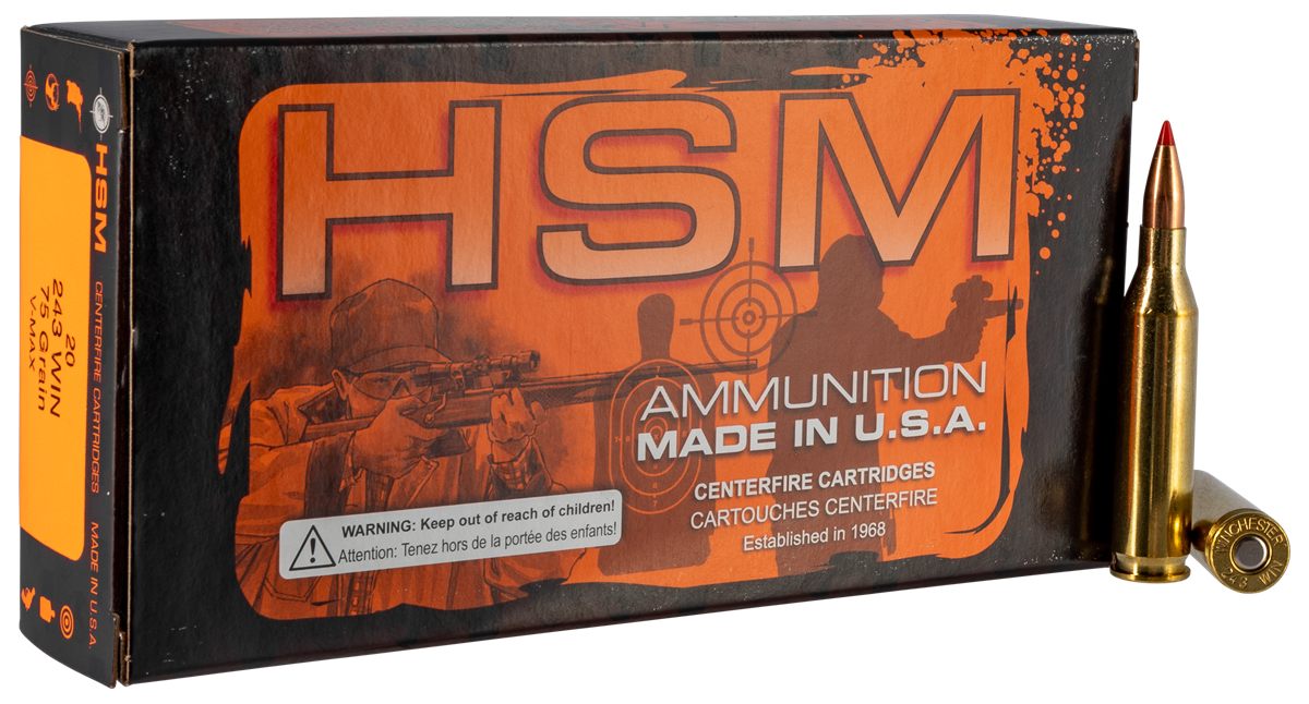 HSM Ammunition 2432N Varmint 243 Win 75 gr Hornady V Max 20 Per Box/ 25 Cas