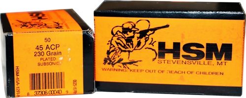 HSM Ammo Subsonic 45 ACP 230GR Lead-RN 50RD 20BX/CS