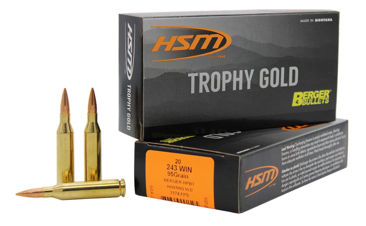 HSM 24395VLD Trophy Gold Extended Range 243 Win 95 gr Berger Hunting VLD Ma