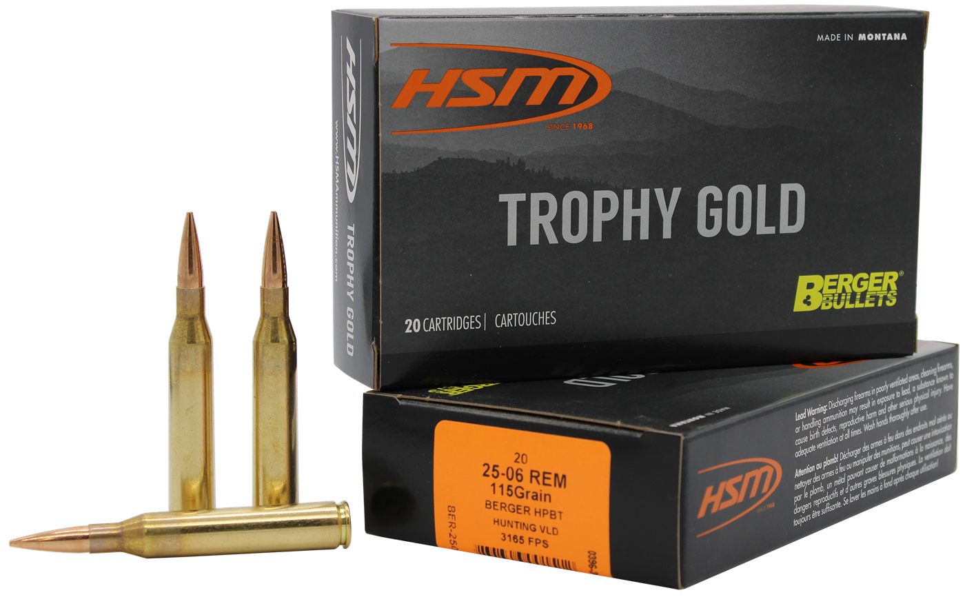 HSM 2506115VLD Trophy Gold Extended Range 25-06 Rem 115 gr Berger Hunting V