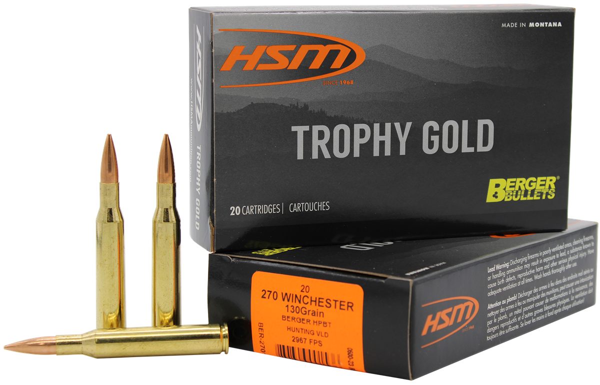 HSM 270130VLD Trophy Gold Extended Range 270 Win 130 gr Berger Hunting VLD