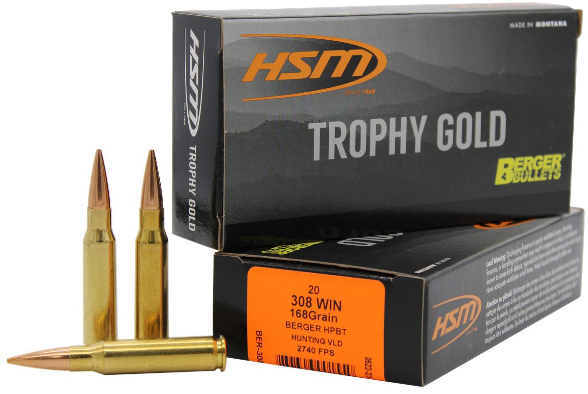 HSM 308168VLD Trophy Gold Extended Range 308 Win 168 gr Berger Hunting VLD