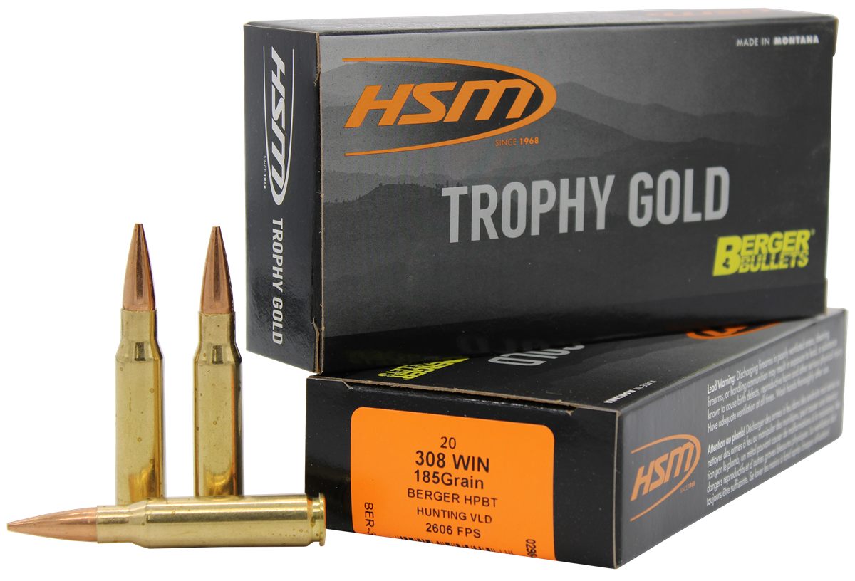 HSM 308185VLD Trophy Gold Extended Range 308 Win 185 gr Berger Hunting VLD