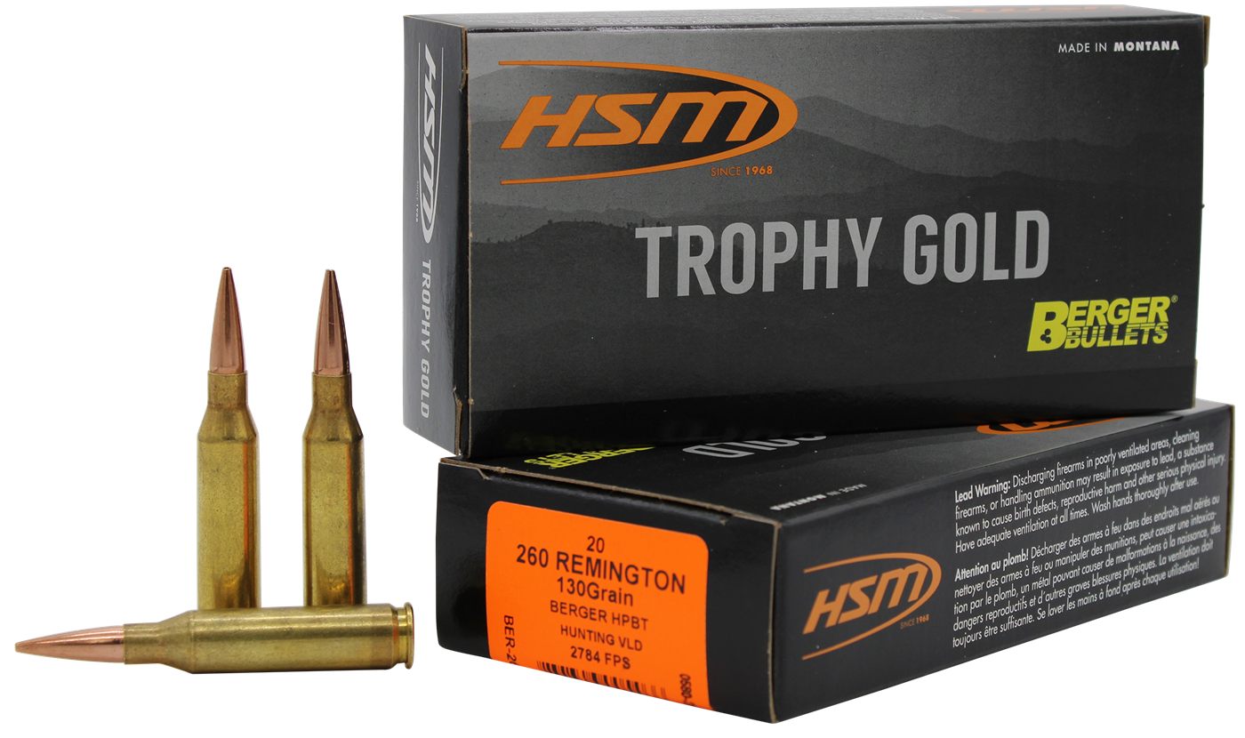 HSM 260130VLD Trophy Gold Extended Range 260 Rem 130 gr Berger Hunting VLD