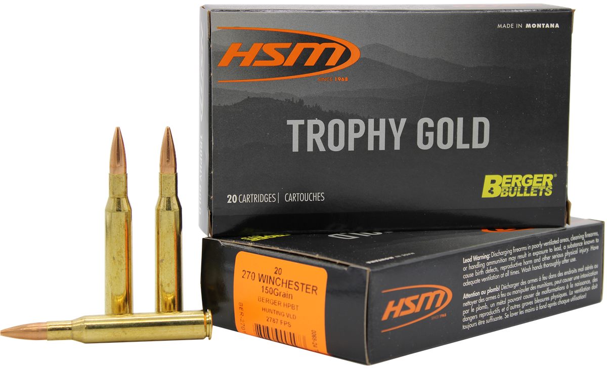 HSM Ammo 270150VLD Trophy Gold Extended Range 270 Win 150 gr Berger Hunting
