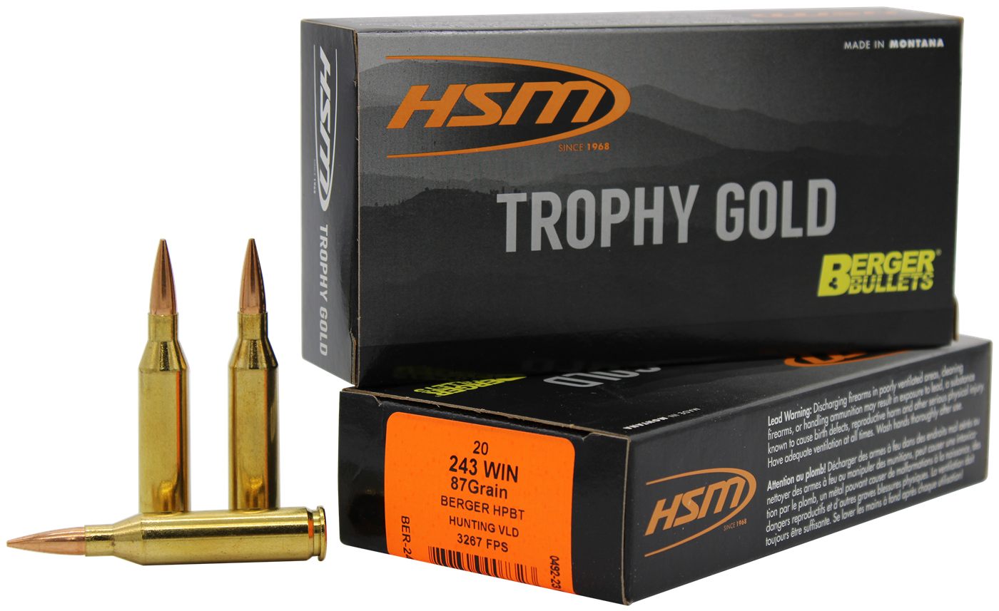 Hsm 24387VLD Trophy Gold Extended Range 243 Win 87 gr Berger Hybrid Tactica