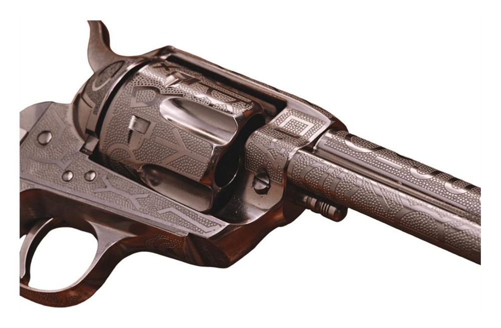 Taylors AND Company OG1407 1873 Cattle Brand 357 Mag 6rd 5.50in Nickel Engr view 2