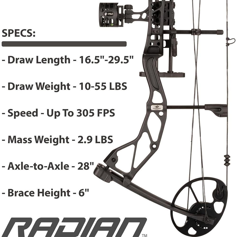 Pure Archery Group Diamond Radian Compound Bow 305 fps 10-55 lbs RH Black w
