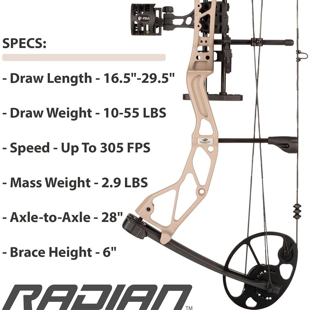 Pure Archery Group Diamond Radian Compound Bow 305 fps 10-55 lbs RH Sandsto