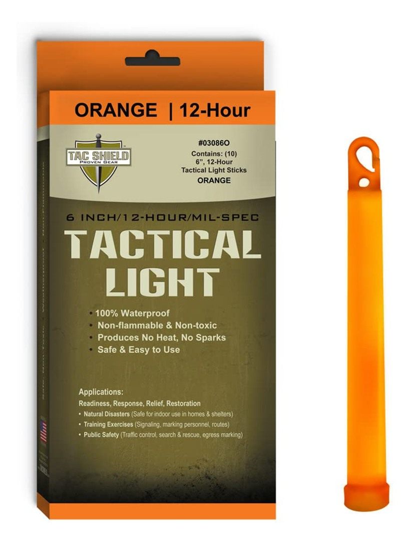 Tac Shield 12 Hour Light Stick (10-Pack), Orange, 6in (03086O)