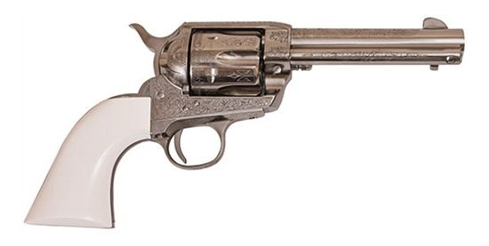 Cimarron Frontier 45LC PW FS 4.75in Engraved Nickel/Ivory