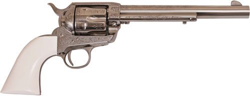Cimarron Frontier 357MAG PW FS 7.5in Engraved Nickel/Ivory