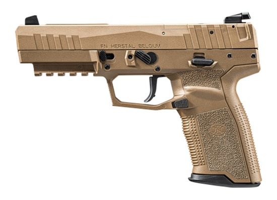 FN 66101277 Five-seveN MRD 5.7x28mm 10+1 4.80" Black Steel Barrel, Flat Dark Earth Optic Cut/Serrated Steel Slide & Polymer Frame w/Picatinny Rail, FDE Textured Polymer Grip, Ambidextrous view 3