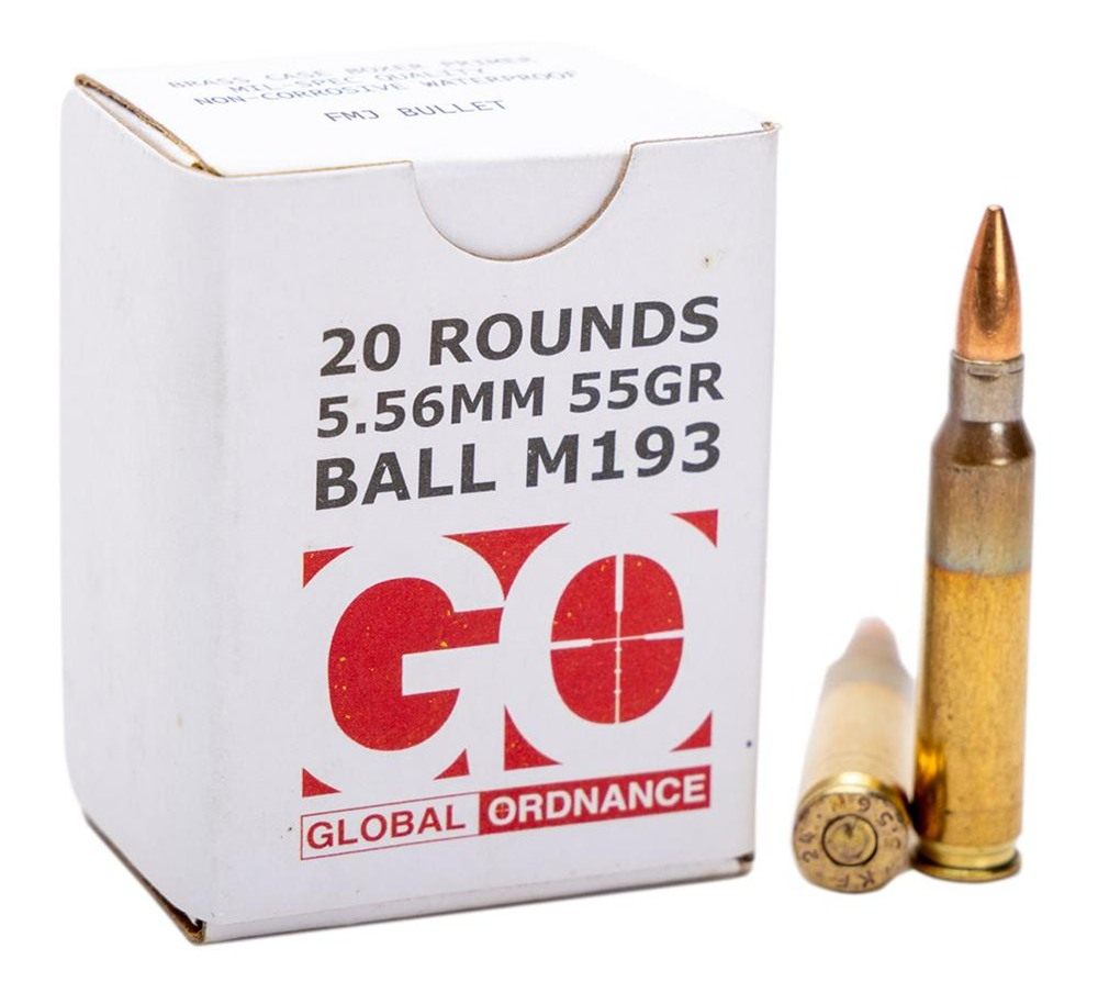 Global Ordnance M193 Rifle Ammunition 5.56x45mm 55gr FMJ 3162 fps 20/ct