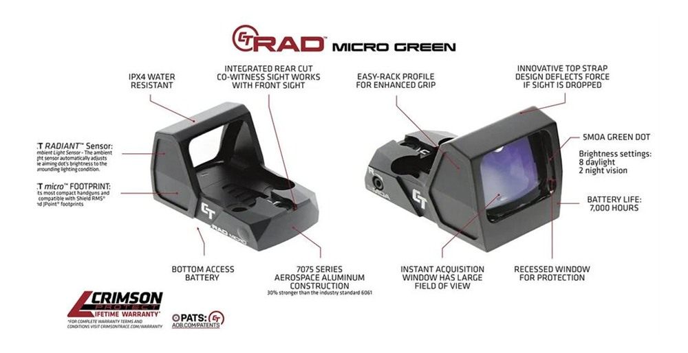 Crimson Trace CT Micro Pro - Green Reflex Sight for Sub Compact/Compact Pis view 3