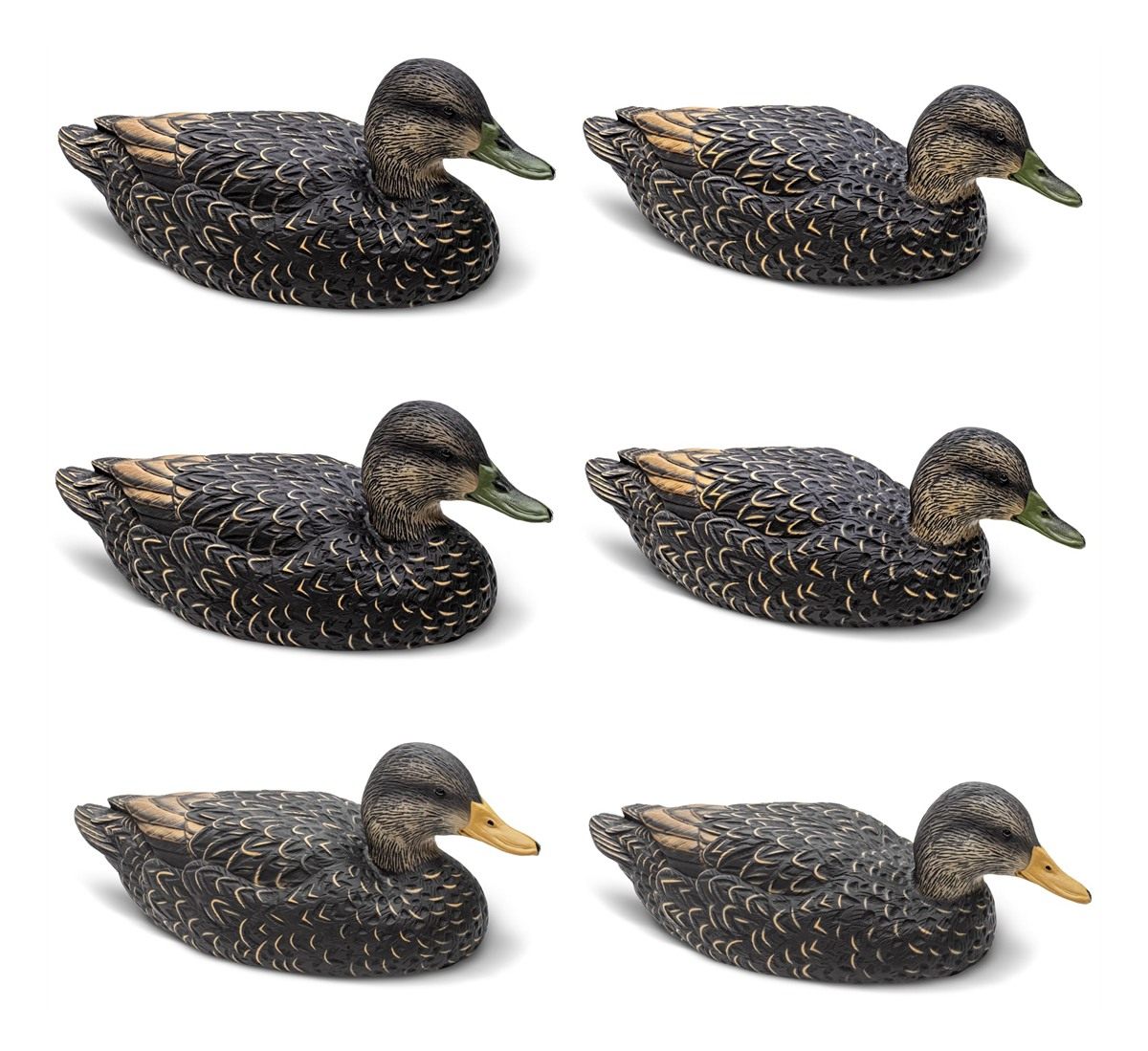 Rig Em Waterfowl Mainline Decoys, 6 Pack, Black Ducks (333-BD)
