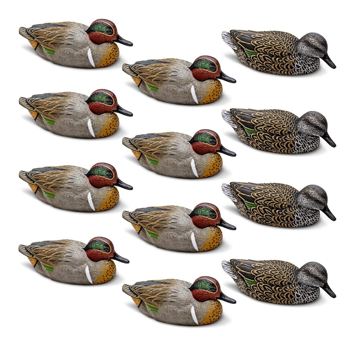 Rig Em Waterfowl Mainline Decoys, 12 Pack, Green-Winged Teal (333-GT)