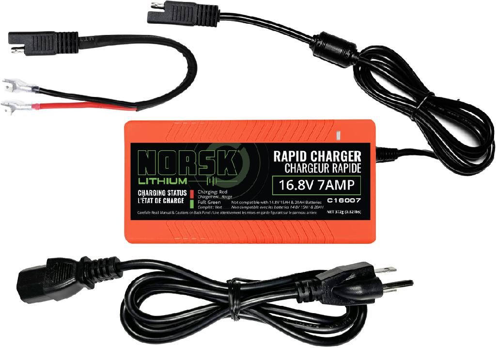 Norsk Portable Lithium Rapid Charger 16.8v-7a Nmc W/sae Cables Quick Connec