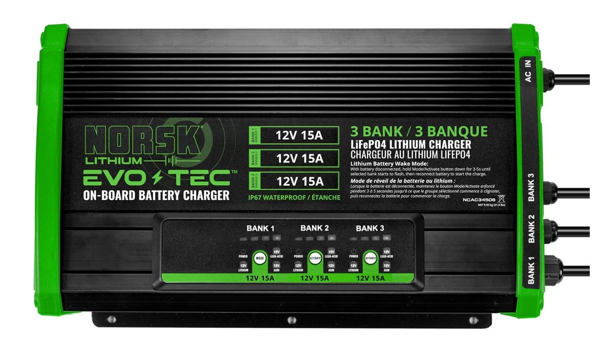 Norsk Lithium EVO-TEC 12V+12V+12V 15A 3-Bank On-Board Charger | Marine Batt