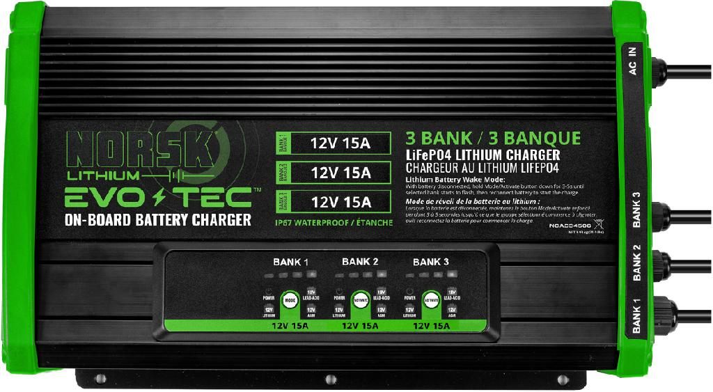 Norsk Lithium EVO-TEC 12V+12V+12V 15A 3-Bank On-Board Charger | Marine Batt view 2