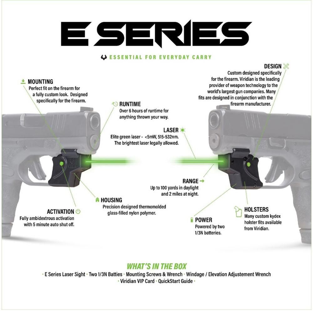 Viridian Green Lasers 9120097 E-Series Fits Walther P22 Black Polymer Rail view 2