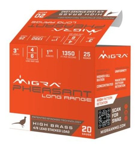 Migra Ammunitions Pheasant Long Range Shotshells 20ga 3in 1/4oz 1350 fps 6