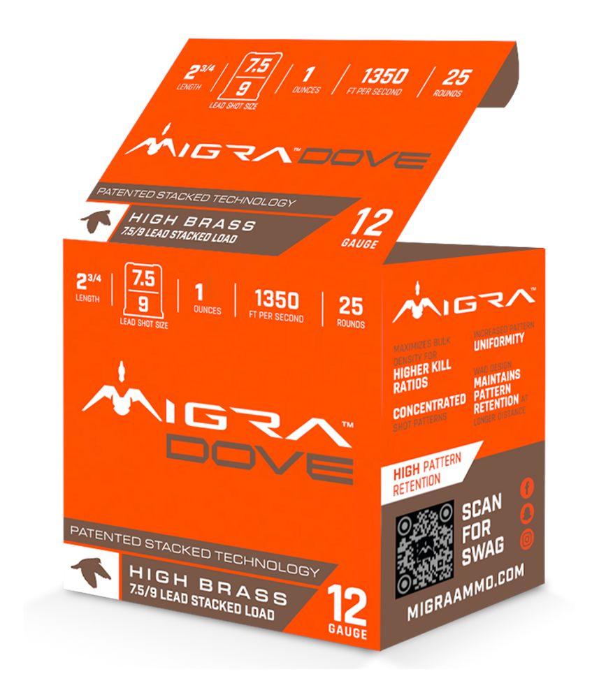 Migra Ammunitions M12LF7.59 Dove 12 Gauge 2 3/4in 1oz 7.5/9 Shot 25 Per Box