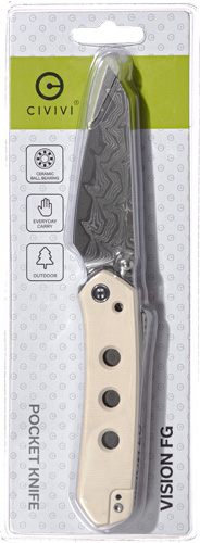 Civivi Knife Vision FG 3in Ivory Damascus Blade Clam Pack