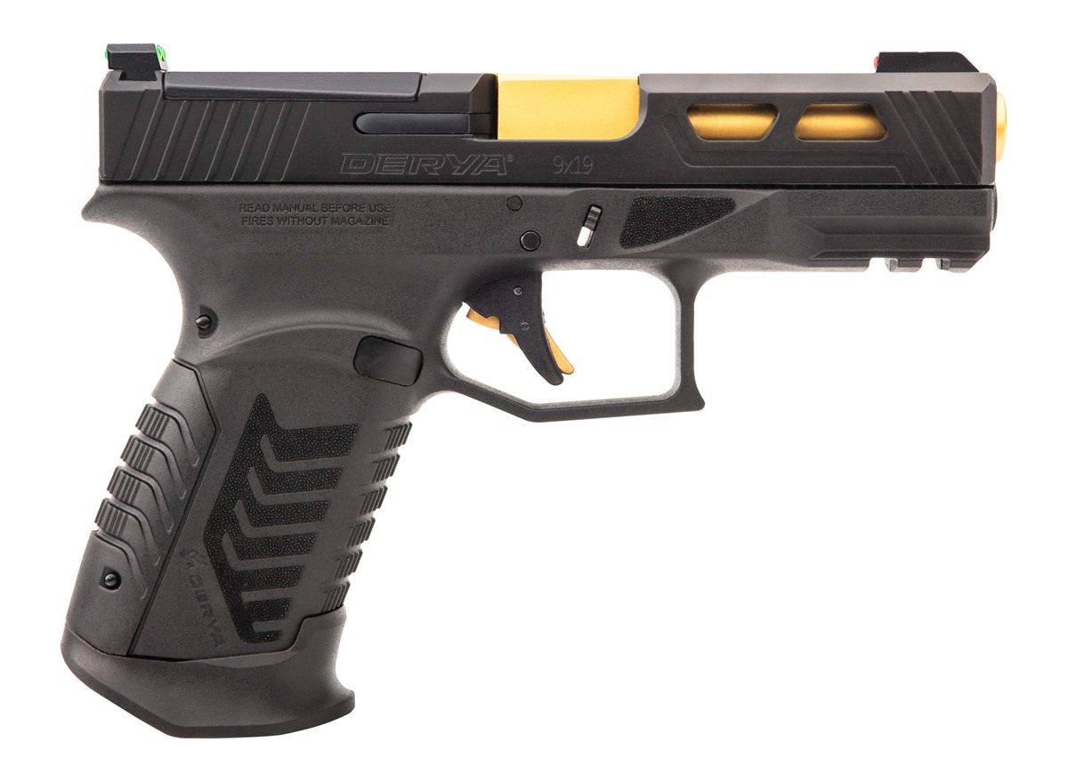Derya Firearms DY9GUS 9mm Luger 15+1 4.02in Gold TiN Steel Barrel, Black Ni
