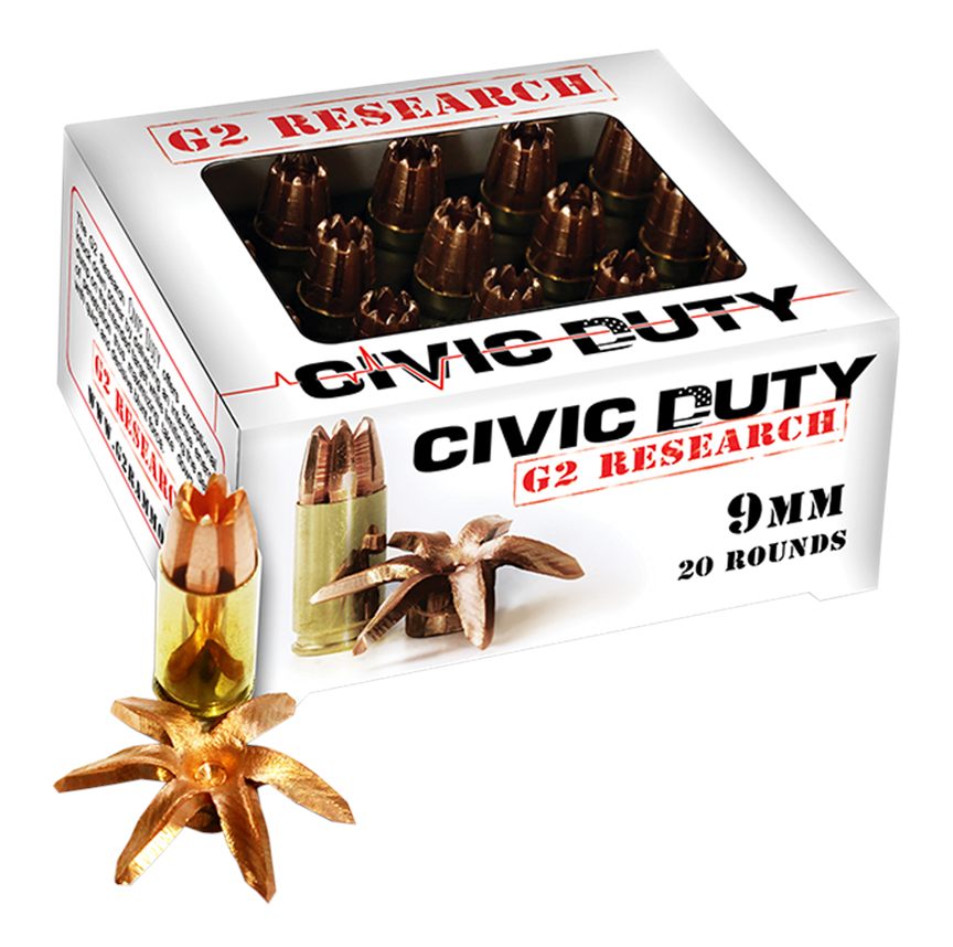 G2 Research G00602 Civic Duty 9mmLuger 96gr Copper Expansion Projectile 20